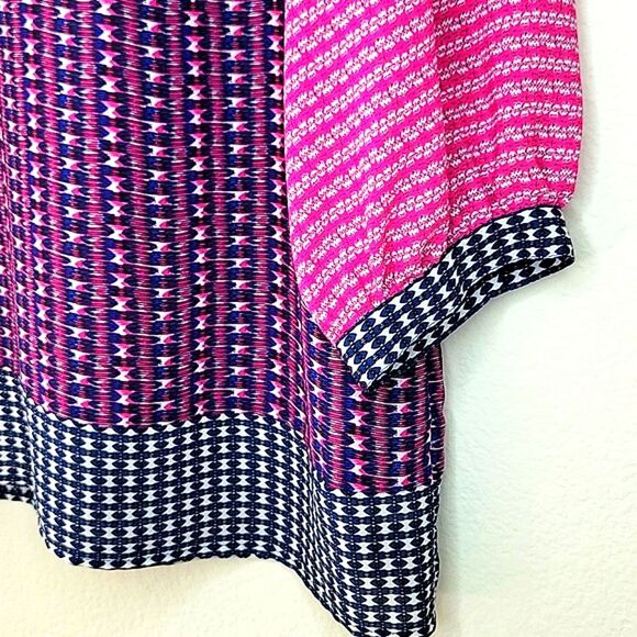 WILLI SMITH Women's Pink Blue 3/4 Sleeve V-Neck Patterned Sheer Blouse size XL - Picture 5 of 12